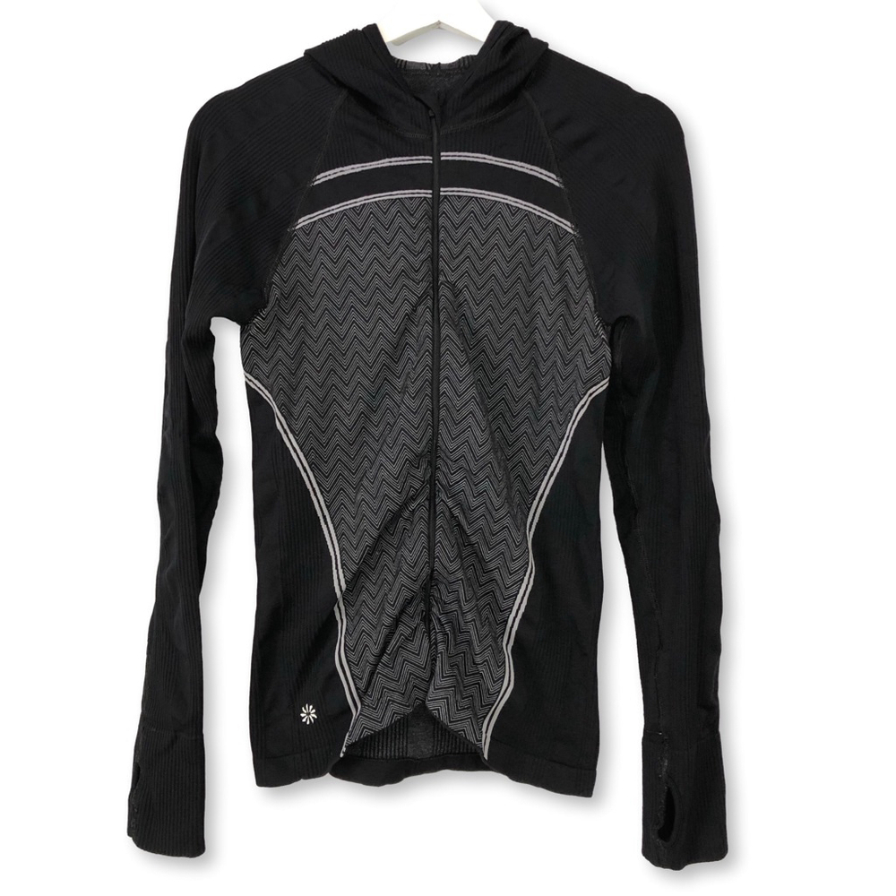 Athleta Black Gray Chevron Full Zip Hoodie Jacket Small